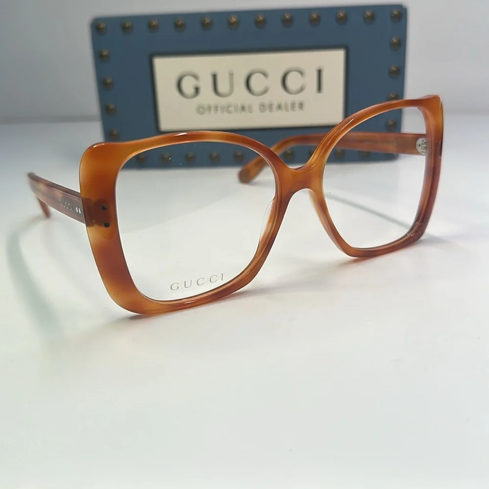 New 100% Authentic Gucci GG0473O 003 Oversized Havana Designer Eyeglasses Women